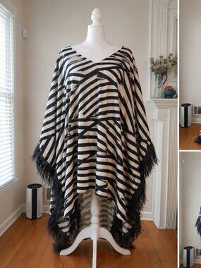 JIBRI Ostrich Feather Trimmed High-Low Kaftan -- Plus Size